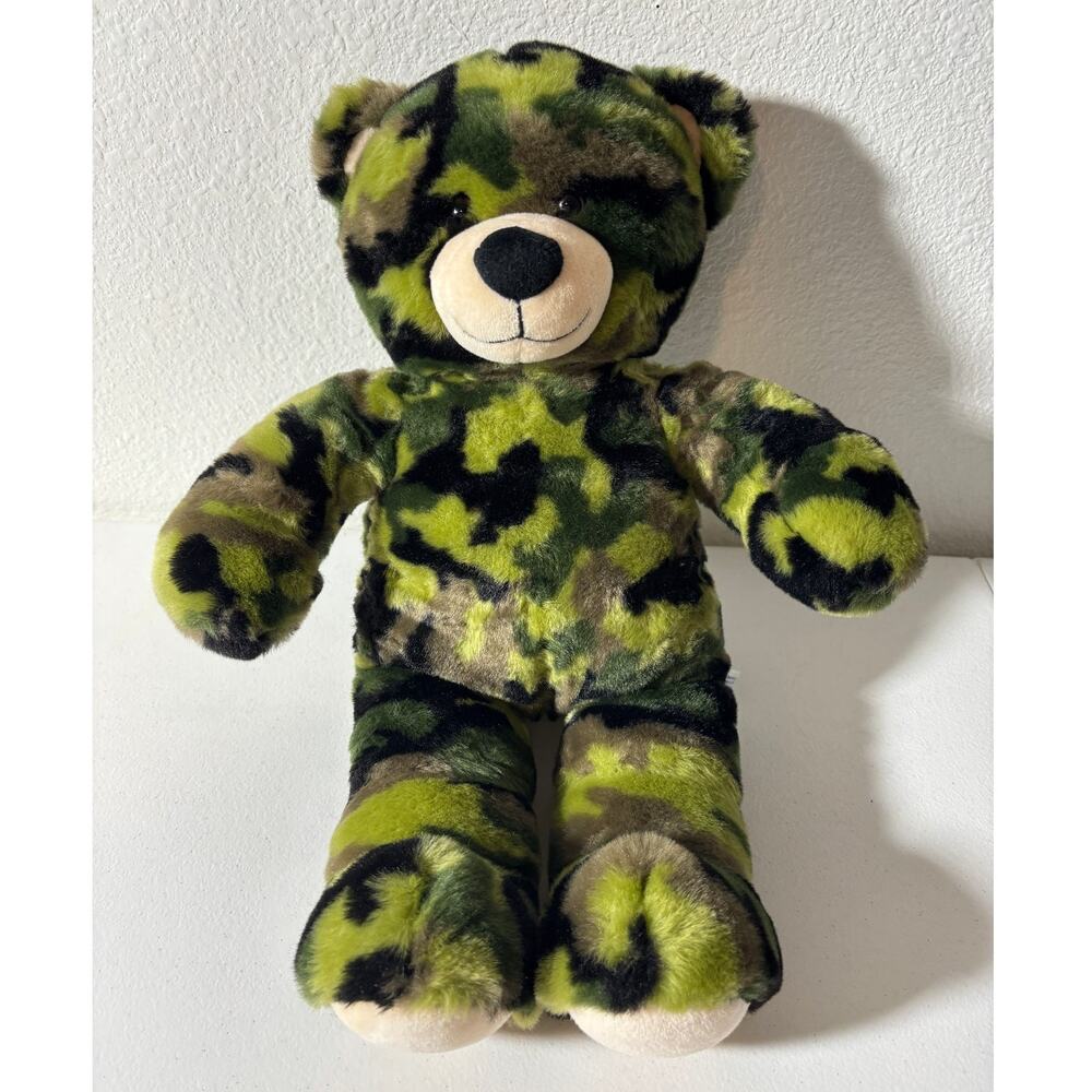 Build-A-Bear Camo Teddy Plush Green Black 16" Stuffed Animal Toy BABW